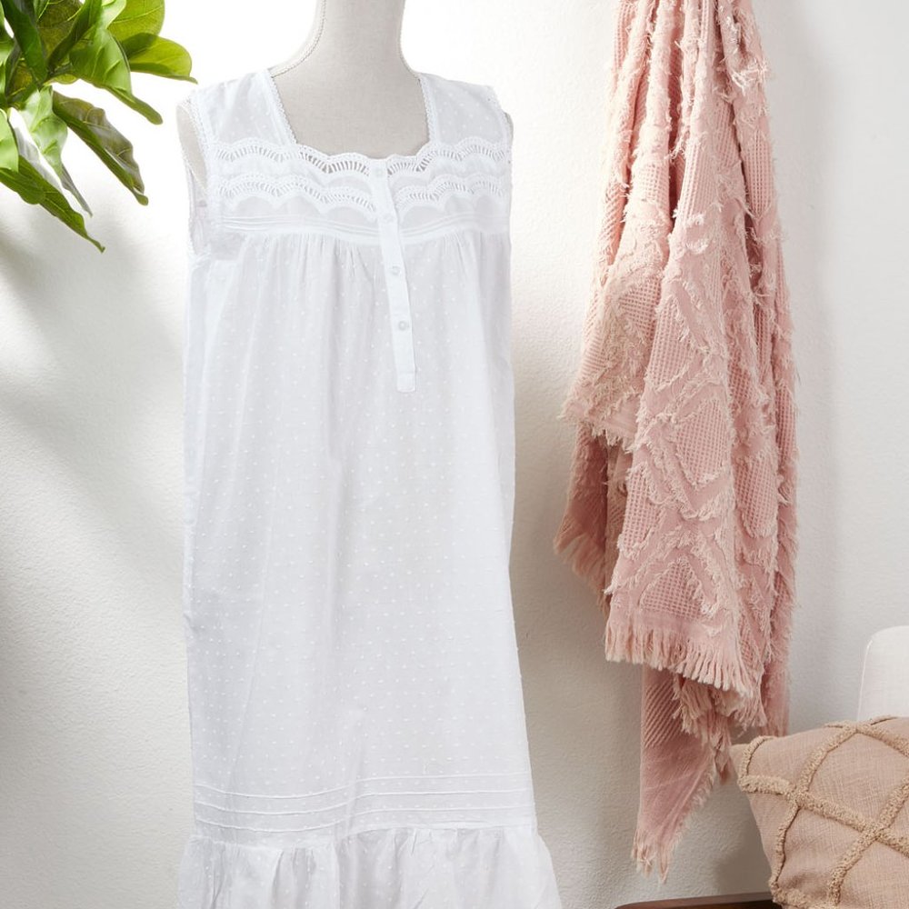 Ladies Cool Comfort White 100% Cotton Embroidered Nightgown